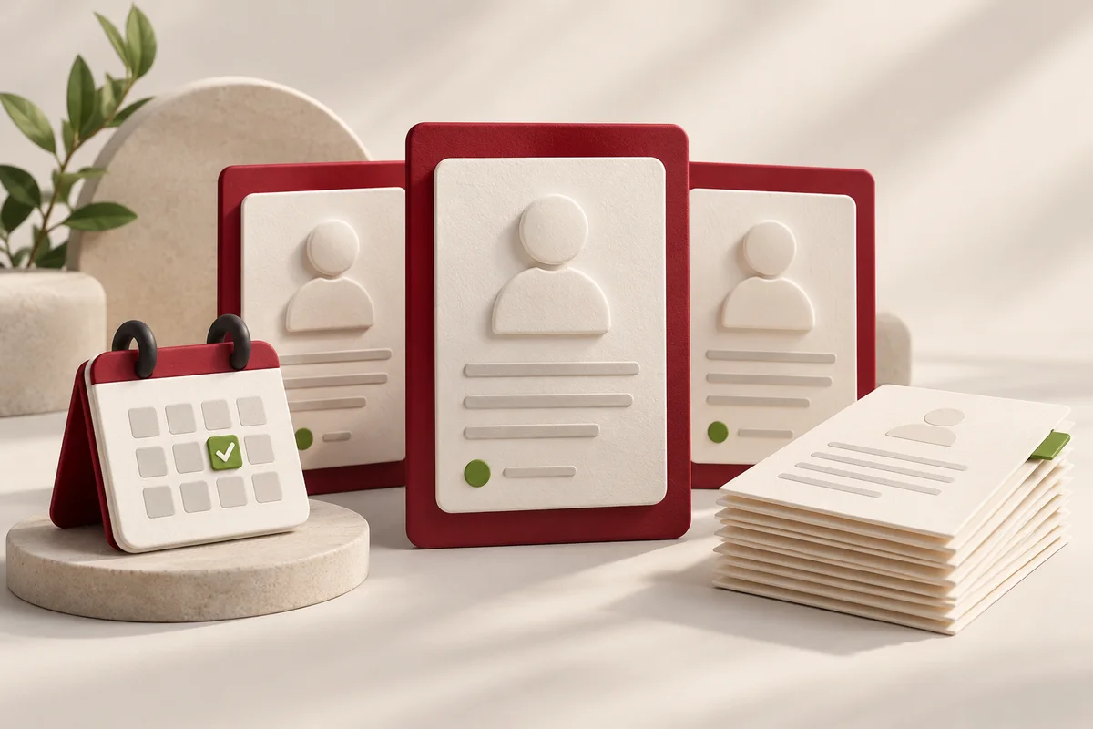 HR management portal concept: employee profiles, supporting documents and a leave calendar